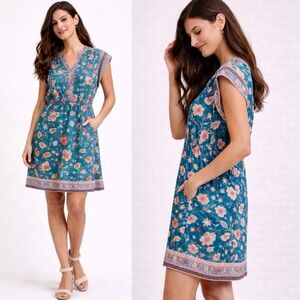 Anthropologie Zenia Teal Floral Dress